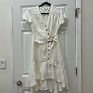 Guess | Dresses | Guess White Linen Like Material Belted Tortoise Button  Down Dress | Poshmark